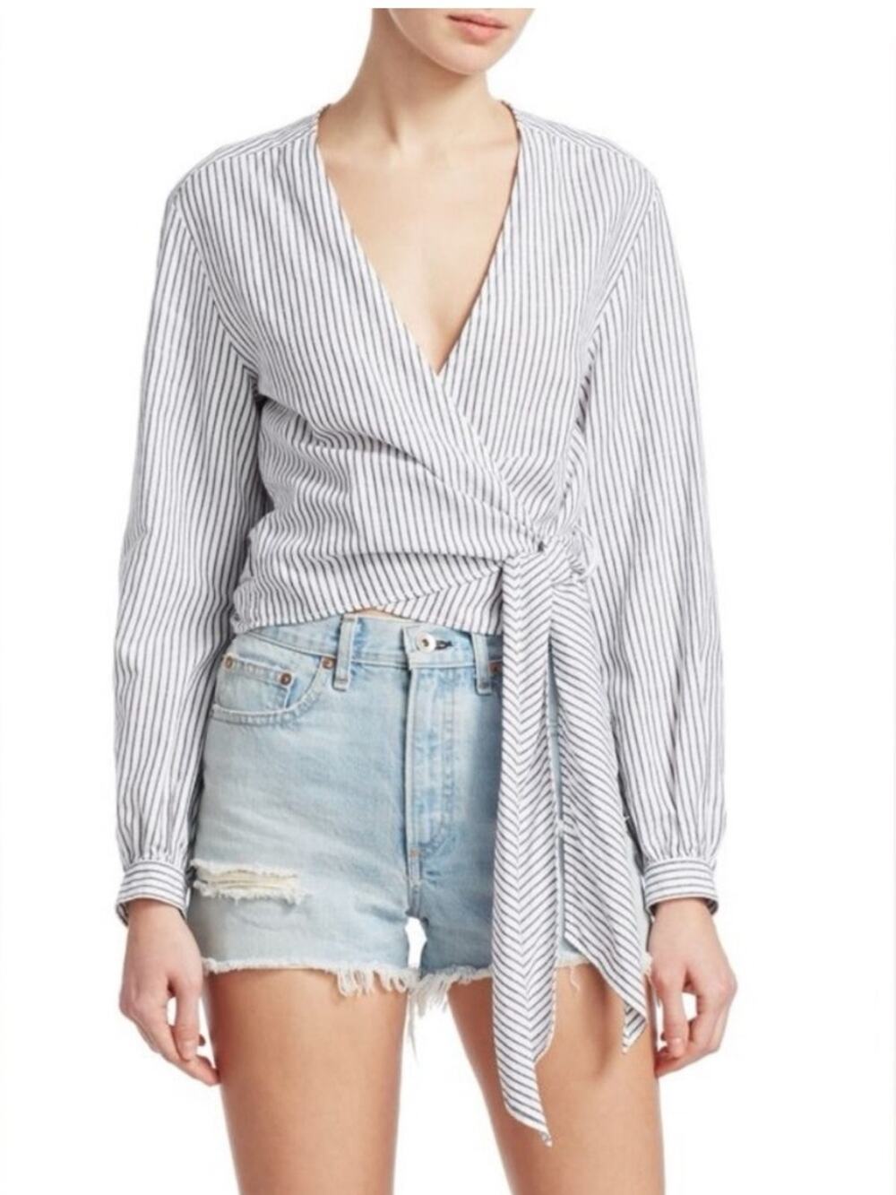 rag & bone presto black and White Striped Wrap Blouse small